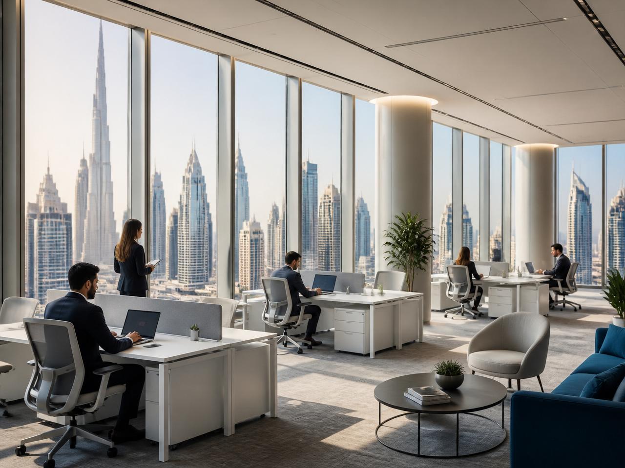 Modern KMRB corporate office in Dubai with city skyline